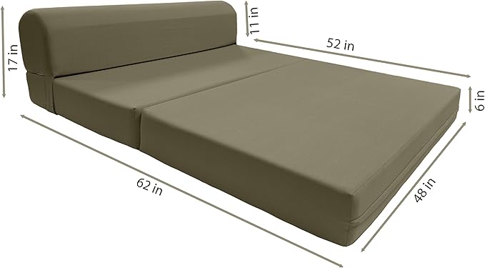 D&ampD Futon Furniture Sleeper Chair Folding Bed Studio Sofa Guest Folded Mattress High Density Foam (72 x 48 x 6 Tan)