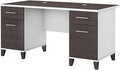 Bush Home 60-inch Home Office Desk with Drawers Large Computer Table with Storage Transitional Style Somerset Collection White and Storm Gray