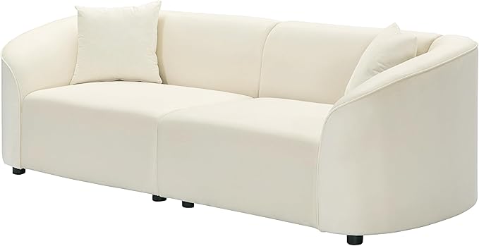 Christopher Knight Home 87.50 Velvet Curved Oversized 2 Seater Sofa Upholstered Couch Chair Soft Seating Lounge Sofa Cozy Loveseat with Armrest Reading Loveseat for Living Room Home Rest Cream