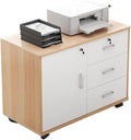 File Cabinet 3-Drawer File Cabinet Mobile Lateral Filing Cabinet On Wheels Printer Stand Home Office Under Desk Storage(Color:Log Color)