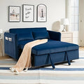 3 in 1 Sofa Bed Convertible Pull Out Couch with Side Pockets Velvet Fabric Loveseat Sleeper Sofa Bed Pull Out Couch with Adjustable Backrest for Living Room Bedroom Apartment Blue