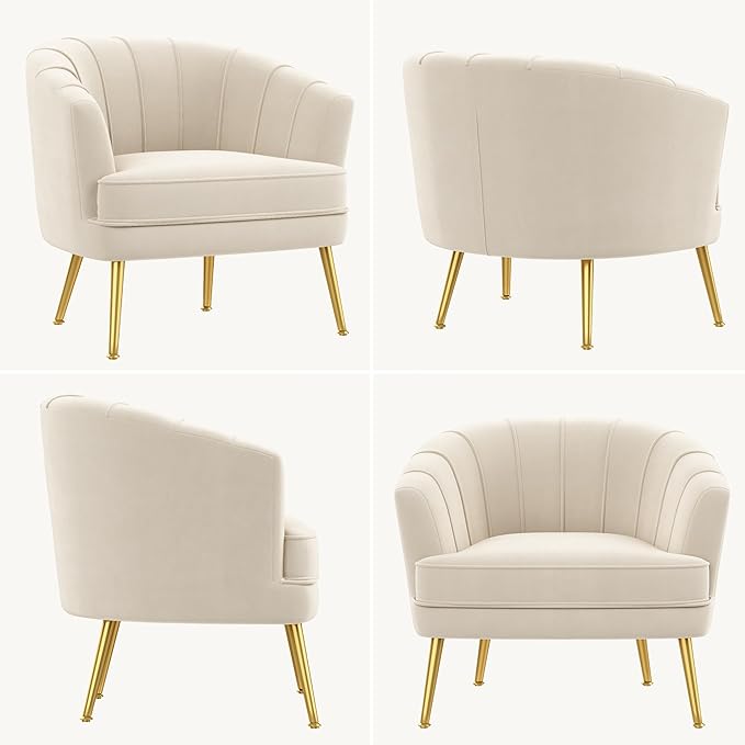 Velvet Accent Chairs for Living Room Bedroom Office Leisure Upholstered Single Sofa Chair Arm Chair Comfy Chair Reading Club Coffee Chair with Metal Legs Beige