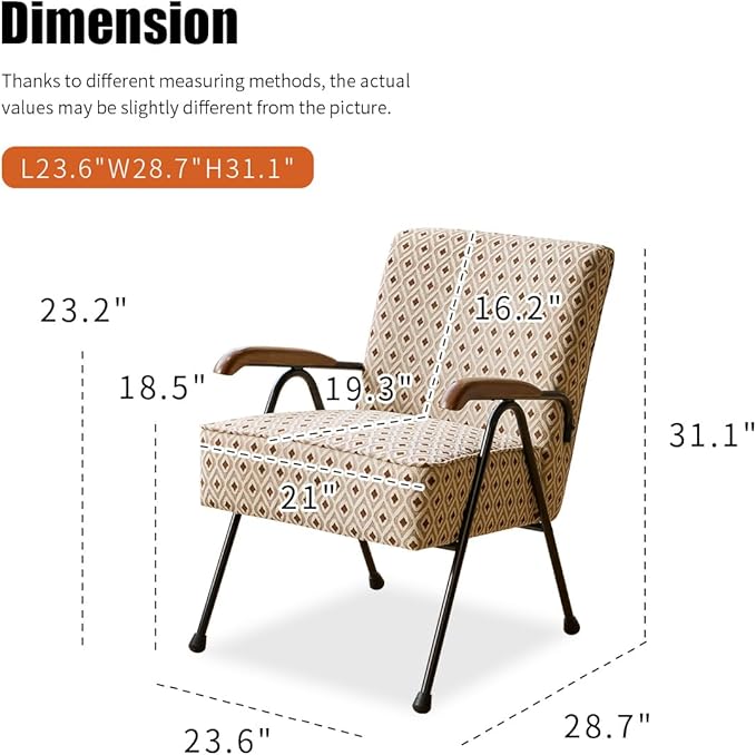 Luxuriously Padded Modern Accent Chair Plush Fabric Upholstered High Back Armchair with Sturdy Metal Legs Oversized Comfortable Living Room Chair for Reading Nap Home Office (Pattern)