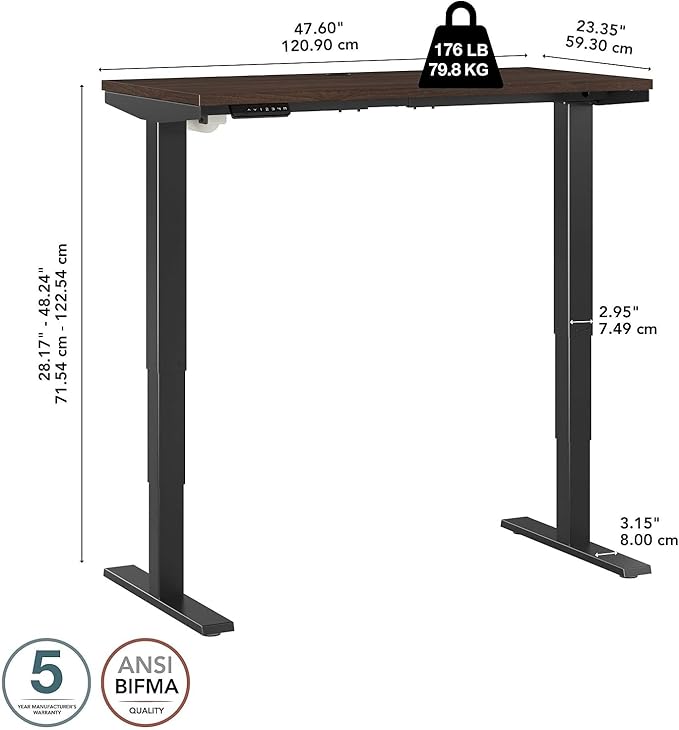 Move 40 Series by Bush Business Furniture 48W x 24D Electric Height Adjustable Standing Desk in Black Walnut with Black Base