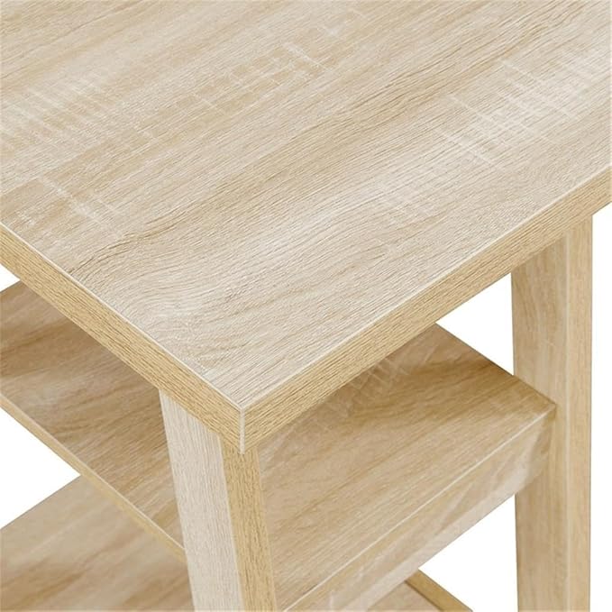 Pemberly Row Modern Double Trestle Desk Natural Wood Finish 54 in x 20 in x 29.5 in Particle Board and MDF Spacious Desktop with 4 Shelves Home Office Desk for Studying or Working from Home