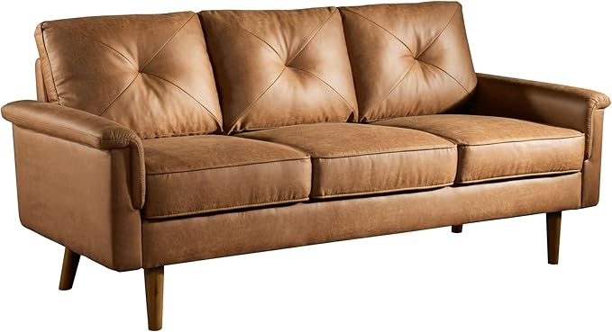 71.6 Sofa Couches for Living Room with Deep Seat 3 Seats Modern Couch for Bedroom Comfy Mid Century Modern Loveseat Sofa Couch Brown