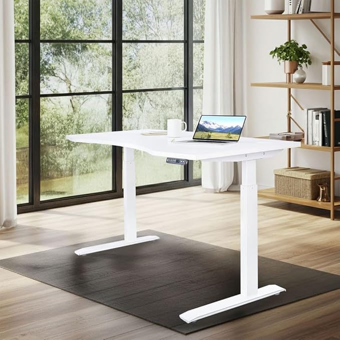 MotionWise M3 PRO Series Ergonomic Curve 30” x 60” Large Electric Sit-Stand Desk for Home Office w/Dual Motors Memory Presets (White)