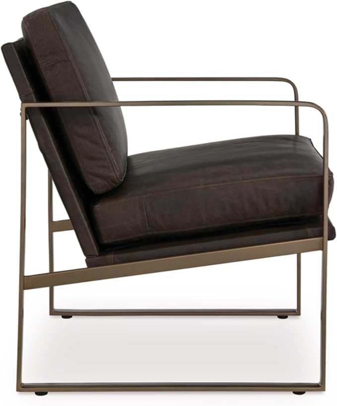 Signature Design by Ashley Bradett Modern Leather Upholstered Accent Chair with Metal Frame Dark Brown &amp Metallic