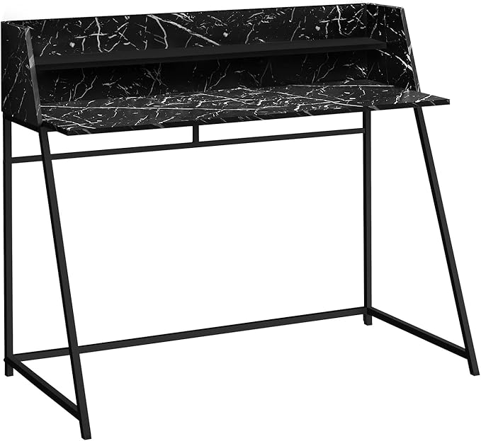 Penau Computer Desk with Black Marble Look Modern Home Office Desk Storage Shelves 47.25l x 23.75w x 39.25h
