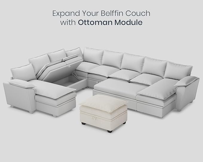 Belffin Ottoman Module Square Storage Ottoman for Chenille Modular Sectional Sleeper Sofa Pullout Couch Beige