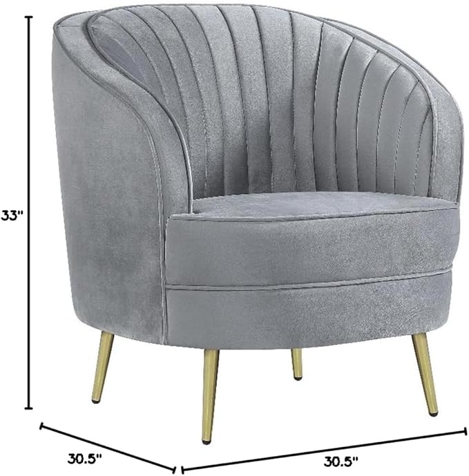 Pemberly Row Contemporary Velvet Upholstered Accent Chair Gray Polyester Fabric with Gold Stainless Steel Legs 33H x 30.5W x 30.5D Mid-Century Glam Bucket Design for Living Room or Home Decor