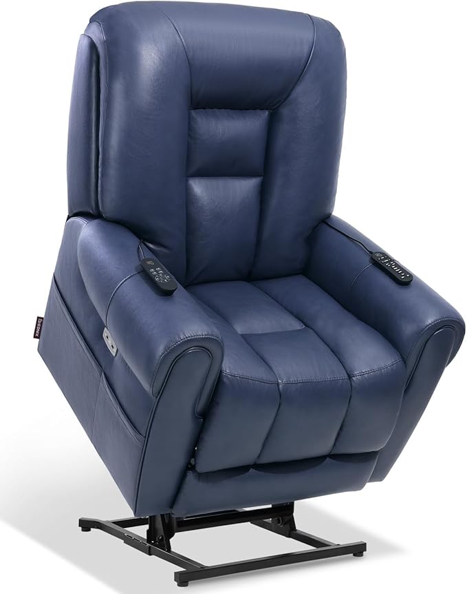 EONIX Four Motor Lay Flat Power Lift Recliner Chair for Elderly 400lbs Electirc Lift Chair for Living Room Independent Adjustable Lumbar Support &amp Headrest Extended Footrest Navy Blue