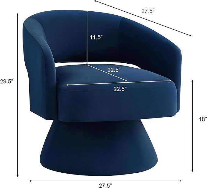 Stylish Swivel Barrel Chair with Upholstered Round Design 360-Degree Comfort and Open Backrest Great for Living Room or Bedroom Chic Navy Blue