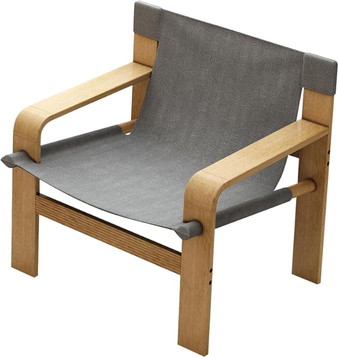 Detachable and Washable Oak Accent Chair Wide Armrest Mid-Century Lounge Chair Linen Fabric Armchair &amp Solid Wood Frame for Living Room Bedroom Balcony (White) (Dark Grey + Wood+Fabric + Oak)