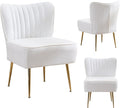 Modern Velvet Accent Chair Set of 3 Upholstered Armless Wingback Side Chair with Golden Legs Comfy Single Sofa Cute Slipper Corner Chair for Living Room Bedroom Entryway White