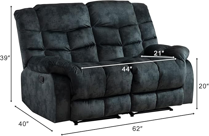 EBELLO Loveseat Recliner Sofa for Living Room Extra Wide Modern Overstuffed 2 Seat Reclining Manual Sofa Chair Breathable Fabric and Padded Cushion Green Grey