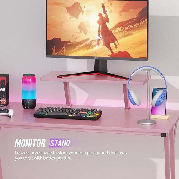 FDW L Shaped 51 Inch Gaming DeskCorner Computer DeskPC Gaming DeskWriting Workstation with Large Monitor Stand for Home OfficePink