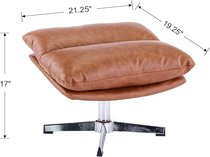 Modern Swivel Accent Chairs with Ottoman Set of 2 PU Leather Oversized Armless Reading Chairs with Footrest 33'' Wide Upholstered Lounge Chairs with Footstool for Living Room Bedroom Comfy Brown