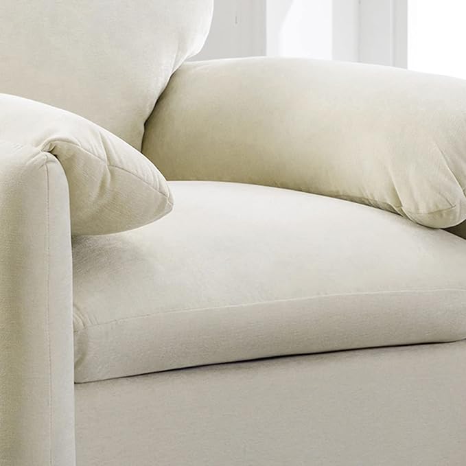 Modern Style Armchair Accent Chair Chenille Oversized Armchair Single Sofa Lounge Chair with Curved Backrest and Open Back Fabric Upholstered Chair for Living Room Bedroom (Cream 007)