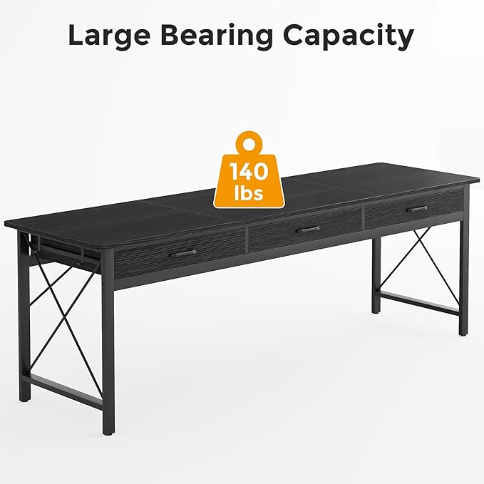 78.7 inch Extra Long Computer Desk with 3 Drawers Two Person Office Desk Double Desk with Hooks Modern Industrial Writing Study Table Workstation for Home Office Black