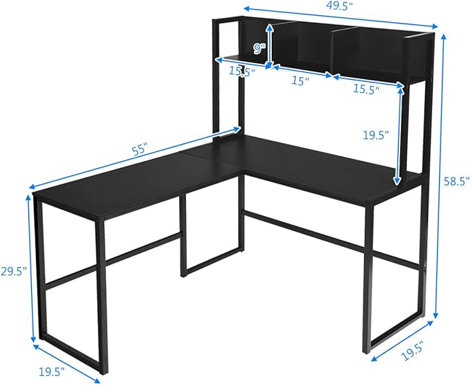 Tangkula Reversible L-Shaped Desk with Hutch Space Saving Corner Computer Desk with Storage Shelves Home Office Study Writing Desk Computer Workstation with Storage Bookshelf Gaming Desk