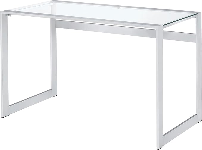 Coaster Home Furnishings – Hartford – Metal &amp Glass – 47-Inch Rectangular Glass Top Writing Desk with Contemporary Style and Plastic Glides – Home Office &amp Living Room – Chrome - 800746