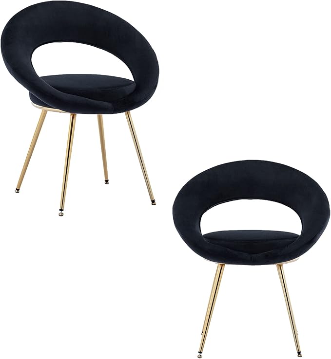 Generic Black Velvet Modern AccentConversation Lounge Chair with Gold Plated Legs Unique AppearanceSuitable for Office Lounge Living RoomSet of 2