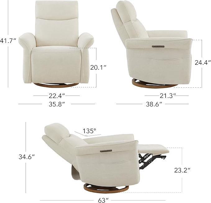 CHITA Power Recliner Chair Electric Triple-Motor Swivel Glider Nursery Rocking Chair with Adjustable Power Headrest and Lumbar Support GREENGARD Gold Certified Solid Wood Base Linen