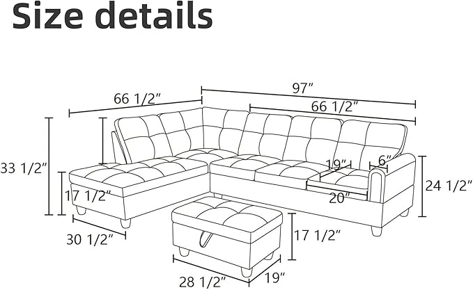 FONTOI L Shaped Sectional Couches Leather Couch Modular Sectional Sofa with Ottoman Storage Modern L Shaped Couch with Chaise for Living Room Bedroom Apartment Furniture White
