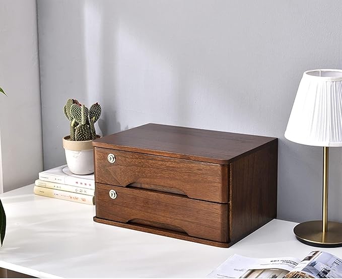 Solid Wood Storage Box Desk Organizers with LockFile Cabinet Office Desktop Debris Storage Box Locking Filing Cabinet 2/3/4 Drawers (2 Layer)