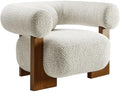 Modway Jace Boucle Fabric Accent Chair in Pearl - Upholstered Barrel Chair with Pillow - Comfy Lounge Armchair with Curved Back and Wood Legs - Soft Teddy Club Chair for Living Room or Bedroom