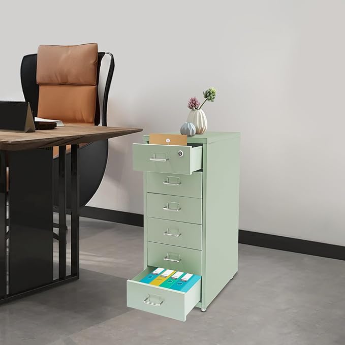 6 Drawers Mobile File Cabinet Rolling Vertical Filing Cabinet Under Desk Storage Organization 16 D x 11 W x 27 H (Green)