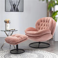Velvet Swivel Accent Chair with Ottoman Set Modern Lounge Chair with Metal Base Frame &amp Footrest Comfortable Single Leisure Sofa Chair Reading Chair with 360 Degree Swiveling for Living Room Pi