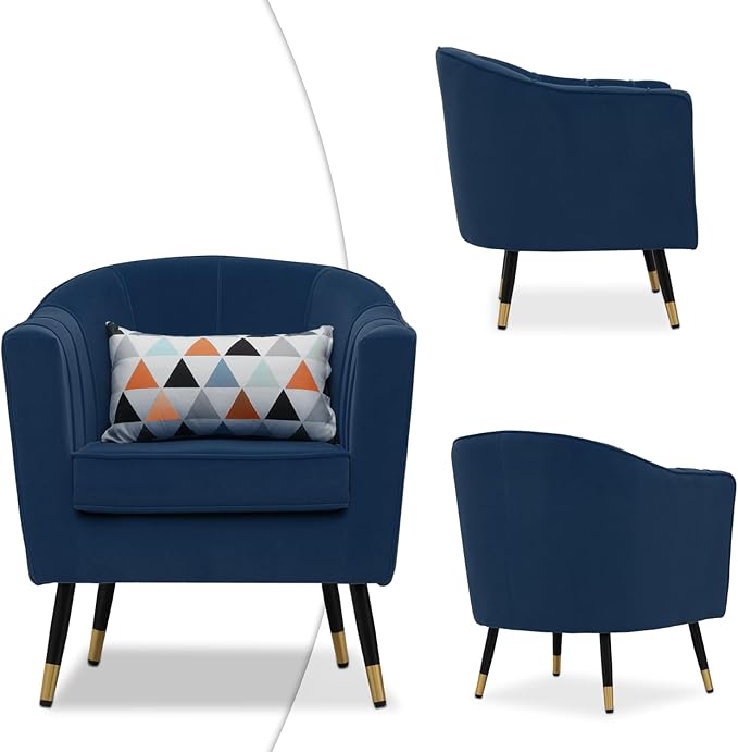 Magshion Barrel Accent Chair with Lumbar Pillow Modern Upholstered Armchair Ergonomic Single Sofa Chair for Living Room Bedroom Office 550 lbs Capacity - Navy Blue