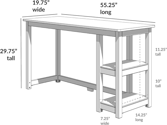 Max &amp Lily Solid Wood Desk With Shelves 55 Inches Blue