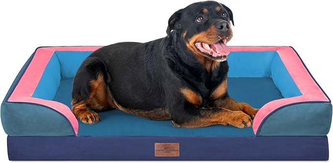 Comfort Expression Orthopedic Dog Bed for Extra Large Dogs 45x35 Inch Waterproof Egg Crate Foam XL Pet Bed with Removable Bolsters Dog Couch with Washable Cover &amp Non-Slip Bottom Enchanted Cove