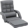 FLOGUOR 14-Position Adjustable Floor Chair Chaise Lounge Indoor Folding Lazy Sofa with Armrests and a Pillow Padded Adults Gaming Chairs for Living Room Bedroom Factory Price8803 (Grey（PU）)