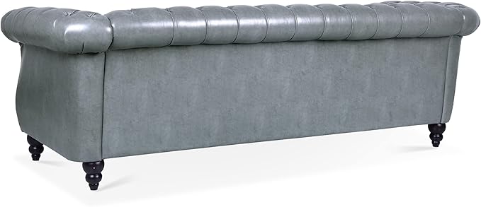 84.6” Chesterfield Leather Sofa 3 Seater Couch with Nailhead &amp Rolled Arm with Extra Deep Seats Mid Century Large Sofa with Classic Tufted Back Modern Faux Couch for Living Room Office Apartmen