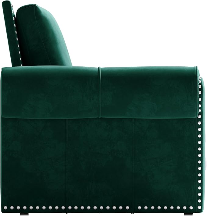 Eafurn 93.7 King Size Pull Out Sofa Bed 3-in-1 Convertible Sleeper Sofa Couch Bed with Nailhead Decor and Rolled Arms Velvet Oversized Chesterfield Loveseat Chaise Lounge