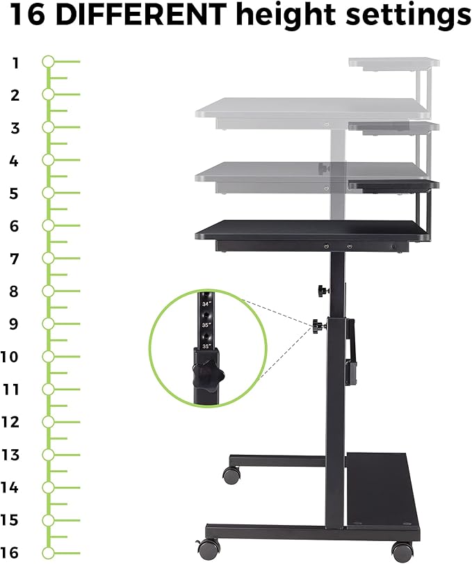 Eureka Ergonomic Height Adjustable Computer Desk Rolling Sit Stand Desk for Home Office with Hutch CPU Stand &amp Lockable Wheels 41 inch-Black