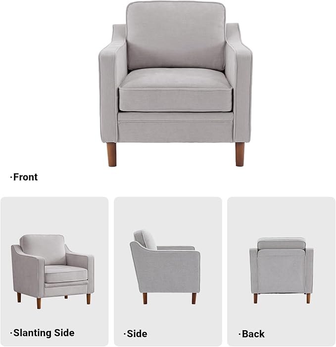 Kingfun Accent Chair Living Room Chairs Mid Century Reading Armchair Chenille with Solid Wood Foot Upholstered Modern Decor for Bedroom Apartment Silver Gray