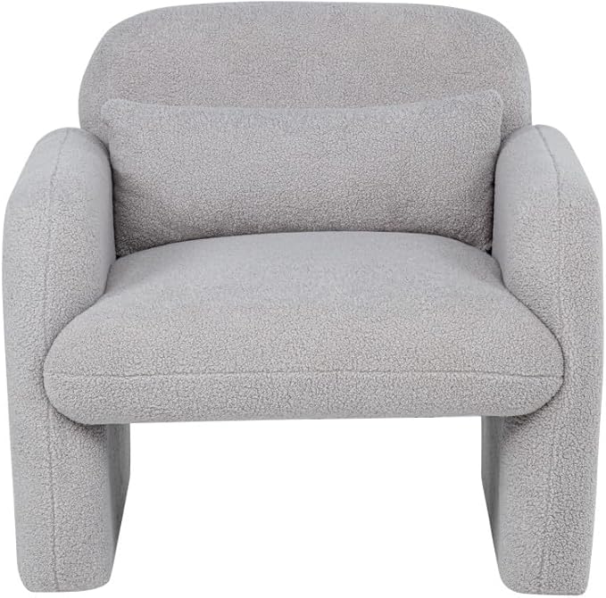 Stylish and Minimalist Teddy Fleece Single Sofa Chair with Arms and Pillow Armchair Accent Chair for Living Room Bedroom StudyGrey (Gray + Teddy)