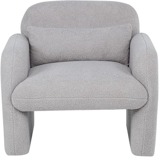 Stylish and Minimalist Teddy Fleece Single Sofa Chair with Arms and Pillow Armchair Accent Chair for Living Room Bedroom StudyGrey (Gray + Teddy)