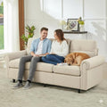 81.1 3-Seater Fabric Sofa Modern Living Room Couch with Rolled Arms and Stitch-Tufted Cushions Comfortable Upholstered Sofa for Home or Apartment (White 3 Seater)