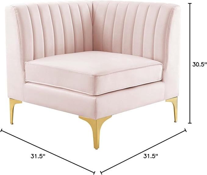 Modway Triumph Modern Channel Tufted Performance Velvet Corner Chair in Pink