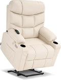 MCombo Power Lift Recliner Chair for Elderly Electric Lift Chair with Extended Footrest USB Ports Cup Holders Faux Leather 7287 (Cream White Medium)