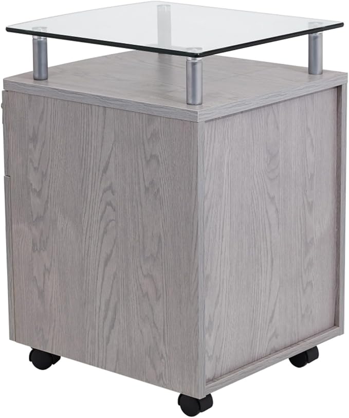 Rolling Glass Top File Cabinet Mobile Filing Cabinet w/Lock 5 Smooth Casters &amp Hanging File Drawers for Home OfficeCompact Printer Stands Storage Organizer w/Spacious Storage Space for A4/Legal
