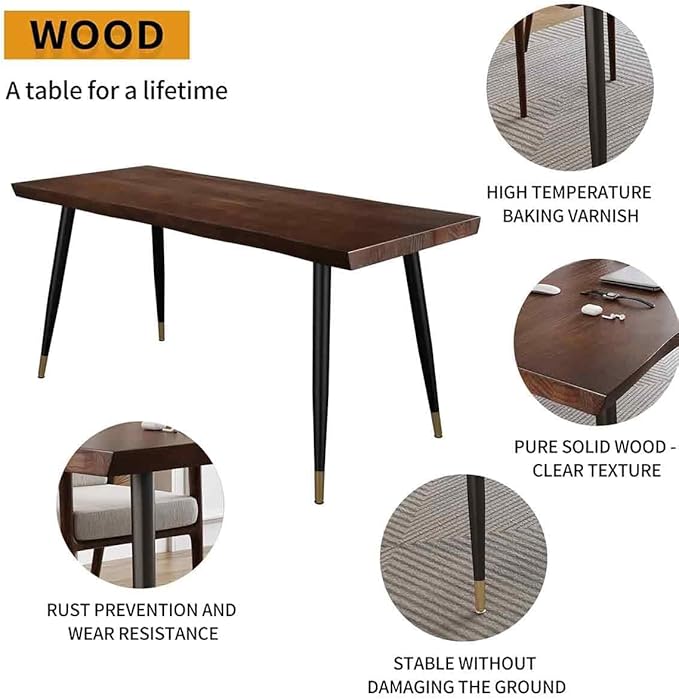 Modern Simple Style 55 Standing Desk Study Computer Desk - Black Metal Frame Solid Wood Planks for Home Office Bedroom