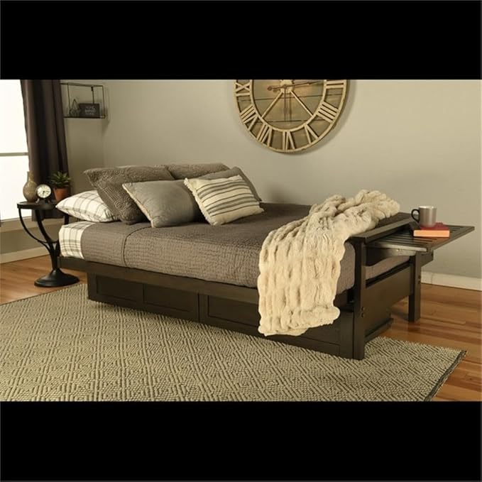 Kodiak Furniture Alamosa Full Size Futon Frame with Storage Drawers - Wood Sofa Sleeper Frame with Mattress Included in Canton Black Color