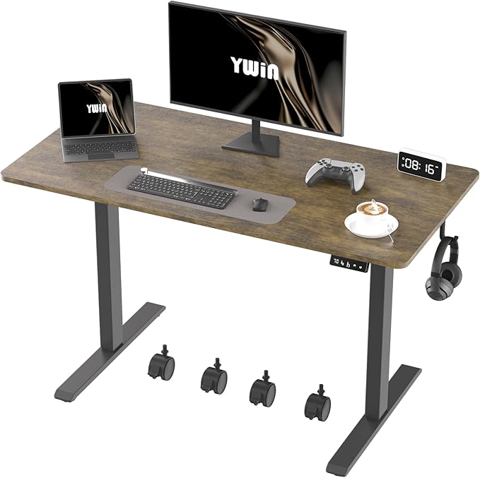 Ywin Electric Height Adjustable Standing Desk with Wheels 63 x 24 inches Ergonomic Stand Up Desk for Home Office